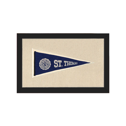 Vintage St. Thomas navy blue felt pennant with white St. embroidery