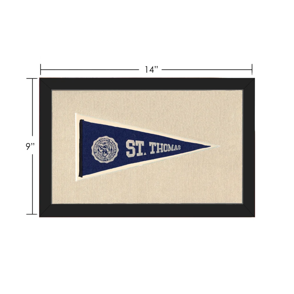 Vintage navy blue felt St. Thomas pennant with white embroidered st
