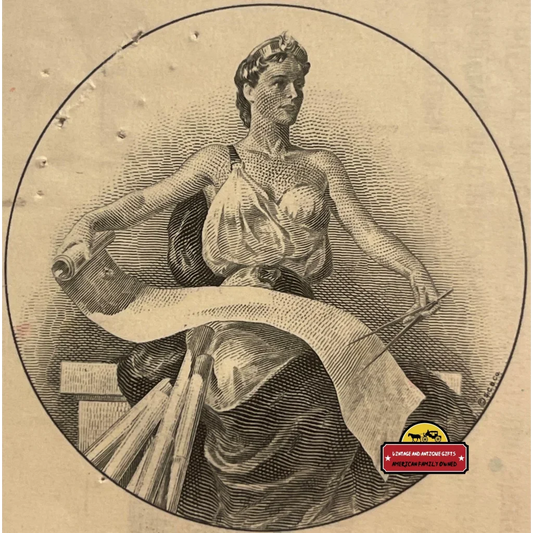 Engraved illustration of a classical female figure on a vintage Federal Bank stock certificate