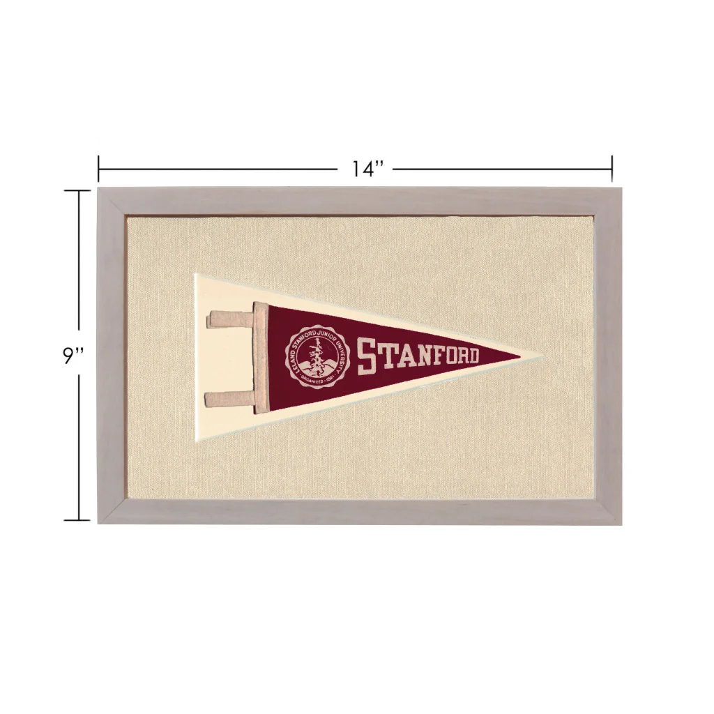 Vintage Stanford University pennant in maroon and cream, gray framed