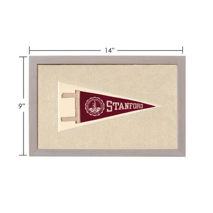 Vintage Stanford University pennant in maroon and cream, gray framed