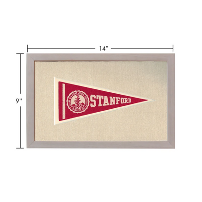 Vintage Stanford University pennant in red and white, framed in gray