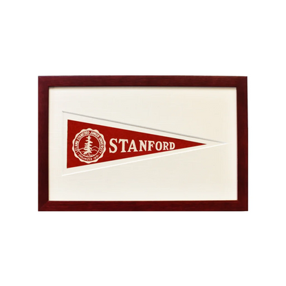 Vintage Stanford wool felt pennant from 1950s in red framed display