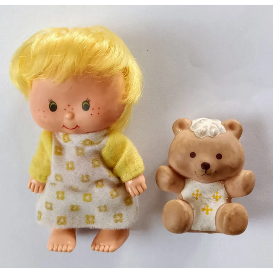 Vintage Strawberry Shortcake Doll Butter Cookie with floral yellow dress and bear
