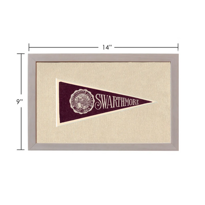 Vintage Swarthmore College pennant in maroon and cream, gray frame