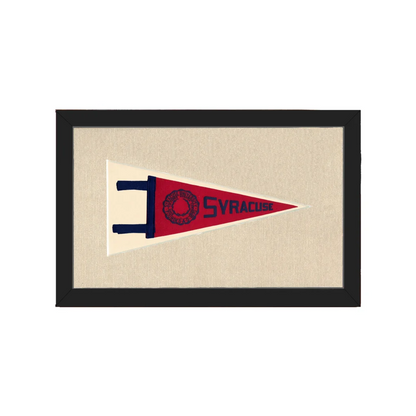 Vintage Syracuse University pennant in red, cream, navy with black frame