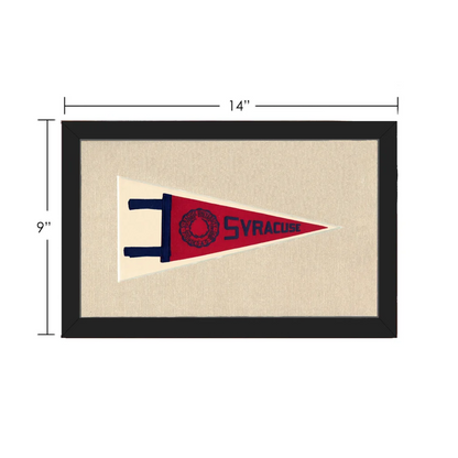 Vintage Syracuse University pennant in red and navy blue, framed
