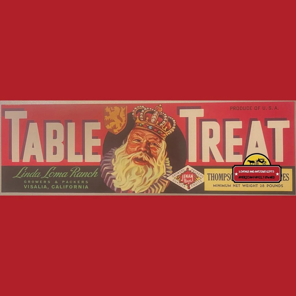 Vintage Table Treat Crate Label Visalia Ca 1950s Royal Santa Claus? - Advertisements - Antique Labels. And Gifts