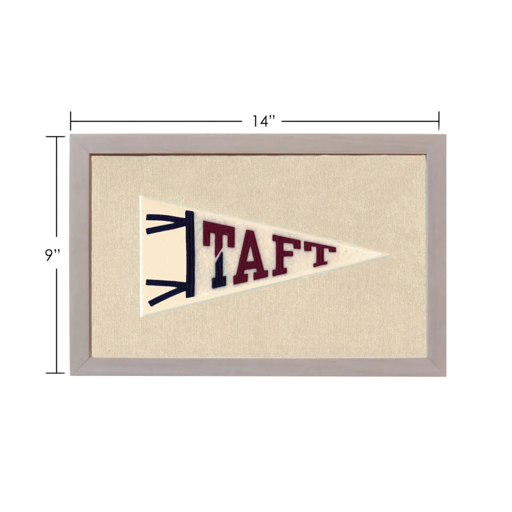 Vintage Taft School pennant in cream with maroon navy lettering