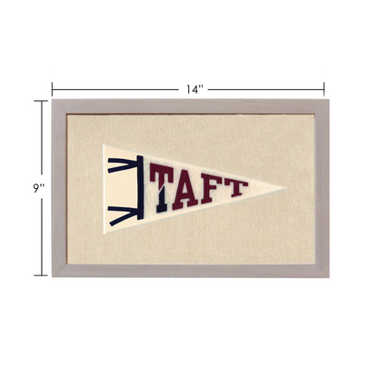 Vintage Taft School pennant in cream with maroon navy lettering