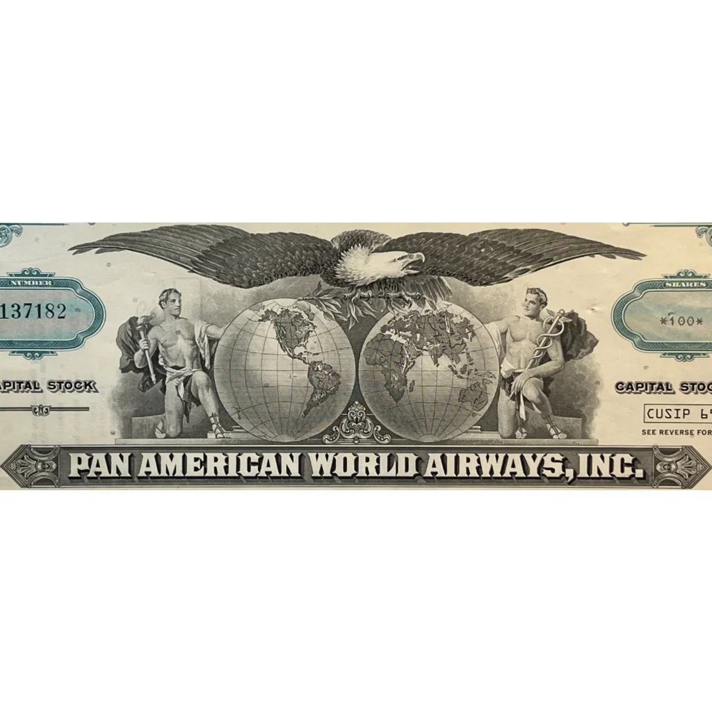 Vintage 💎️ Teal Pan Am American World Airways Stock Certificate Icon RIP - Collectibles - Antique and Bond Certificates.
