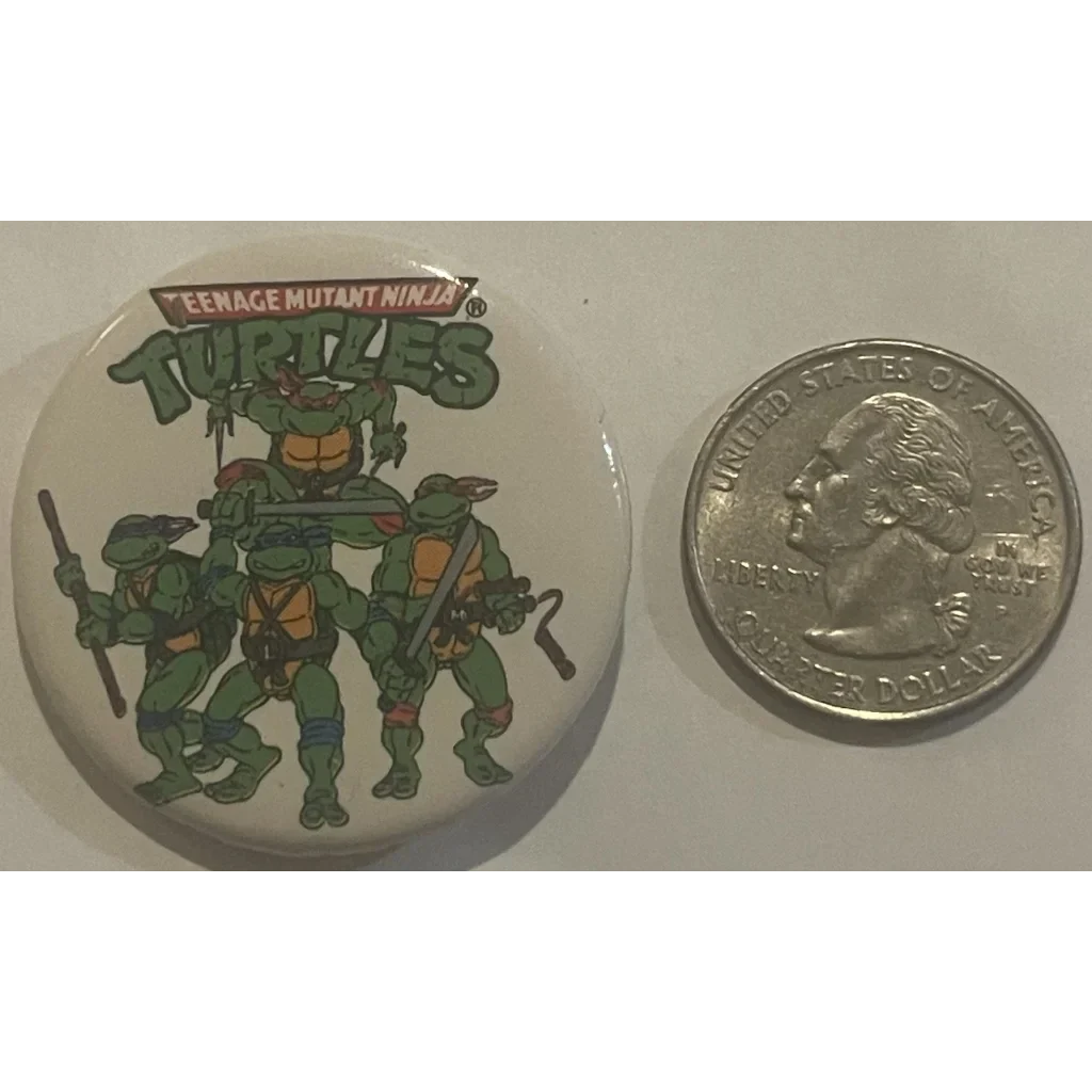 Vintage Teenage Mutant Ninja Turtles Battle Pin featuring classic cartoon characters