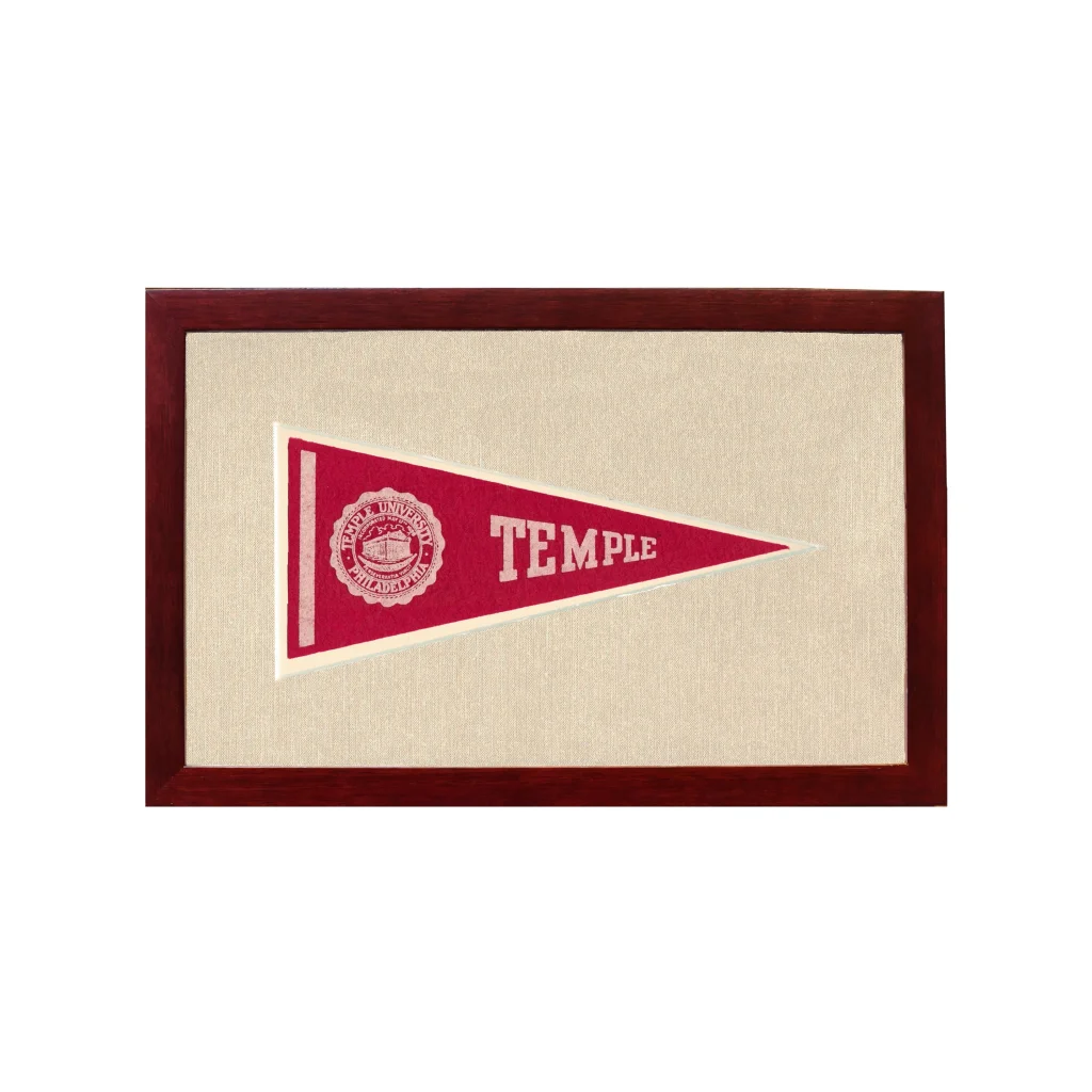 Vintage Temple University Pennant | 1950s Wool Felt Pennant Framed Display | vintageantiquesgifts.com