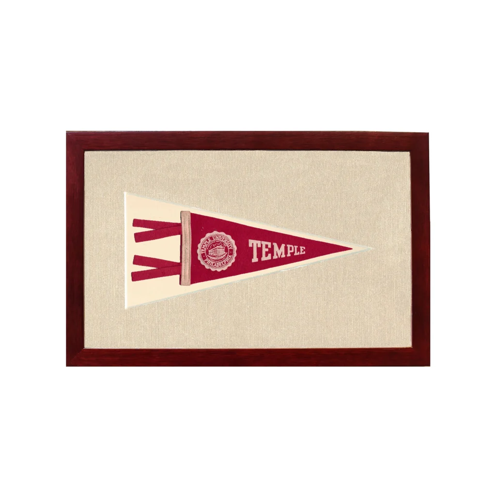 Vintage Temple University Pennant | 1950s Wool Felt Pennant Framed Display | vintageantiquesgifts.com