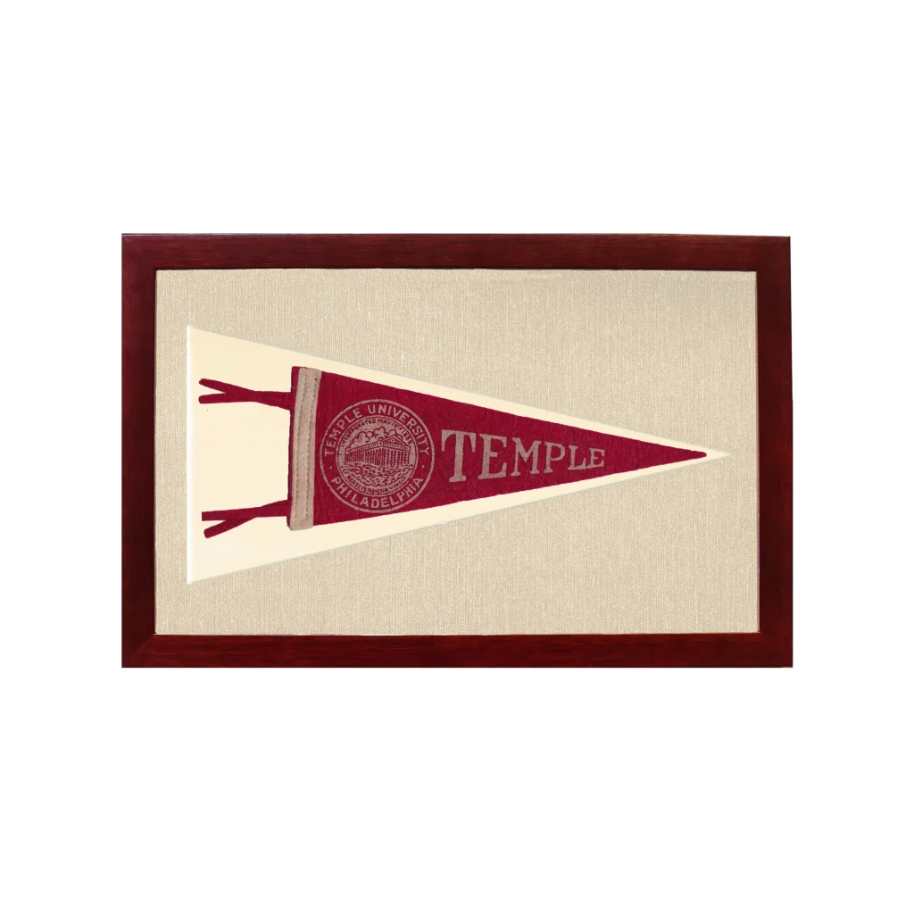 Vintage Temple University Pennant | 1950s Wool Felt Pennant Framed Display | vintageantiquesgifts.com