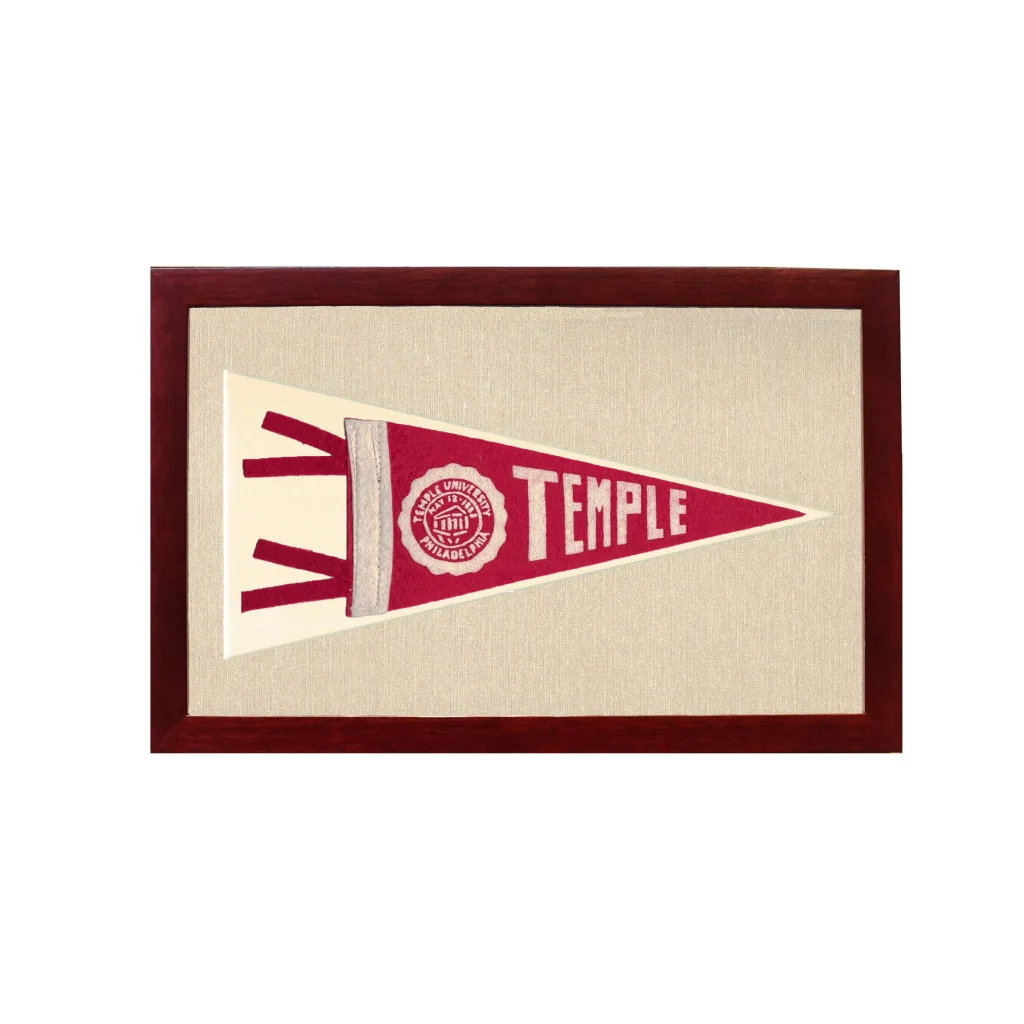 Vintage Temple University Pennant | 1950s Wool Felt Pennant Framed Display | vintageantiquesgifts.com
