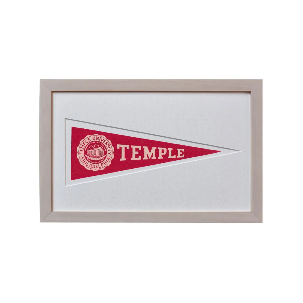 Vintage Temple wool felt pennant from 1950s in red and white
