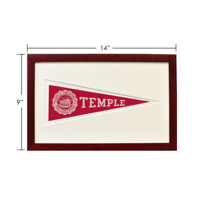 Vintage Temple wool felt pennant from 1950s with red white frame