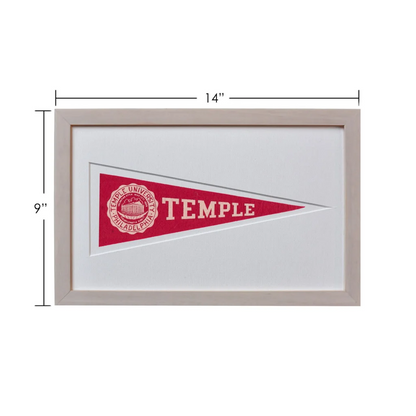 Vintage Temple wool felt pennant from 1950s with red white frame
