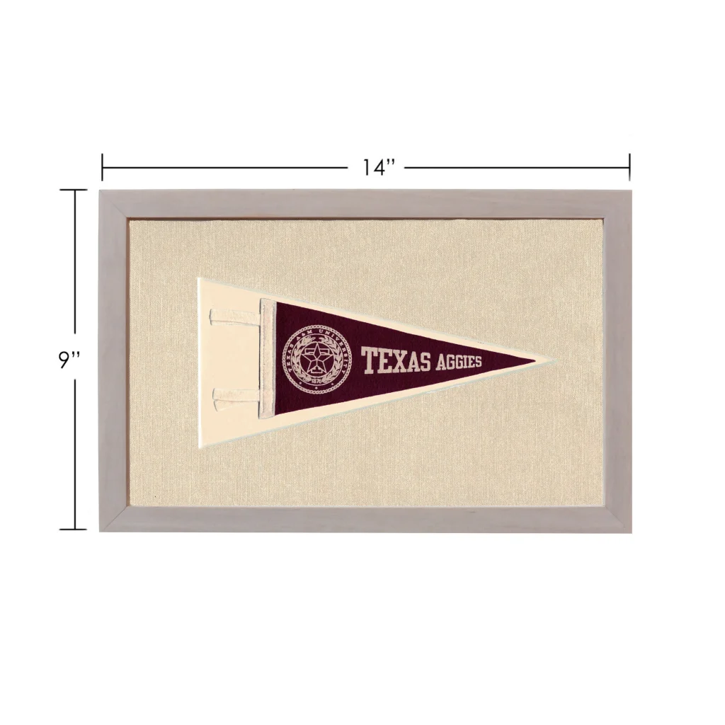 Vintage Texas A&M maroon and cream pennant in gray frame