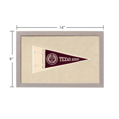 Vintage Texas A&M maroon and cream pennant in gray frame