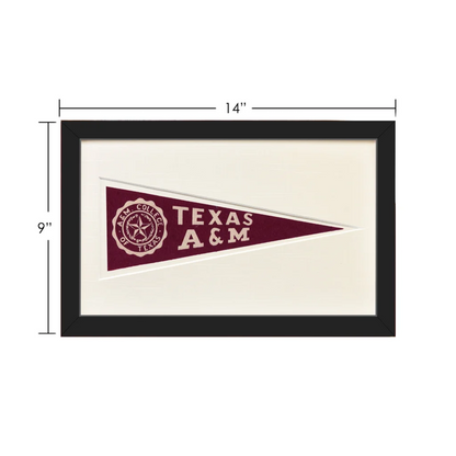 Vintage Texas wool felt Hormel pennant in maroon black frame