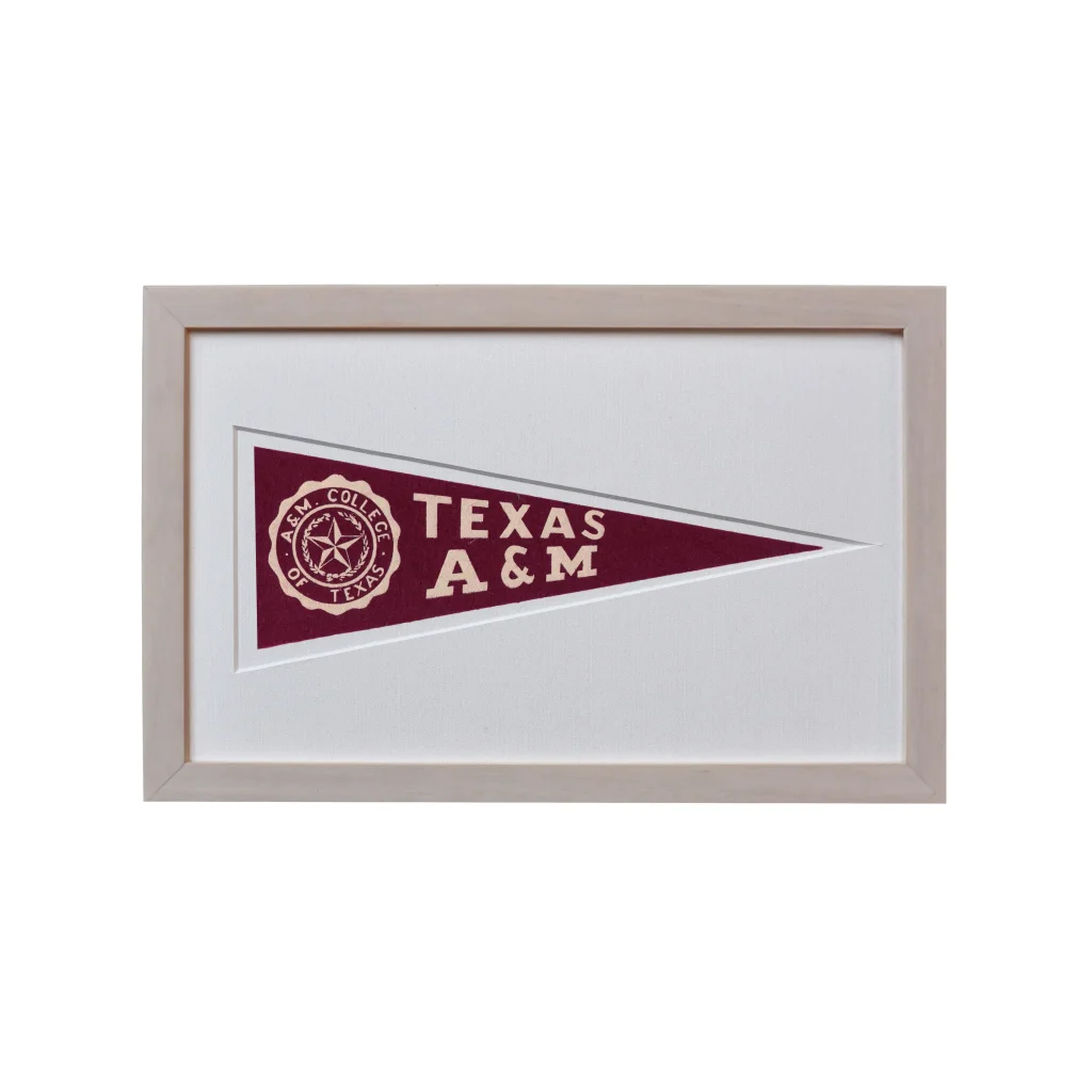Vintage Texas A&M wool felt pennant in silver frame