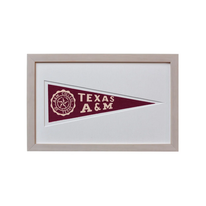 Vintage Texas A&M wool felt pennant in silver frame