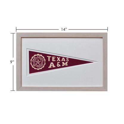 Vintage Texas A&M wool felt pennant in maroon 14x9 frame