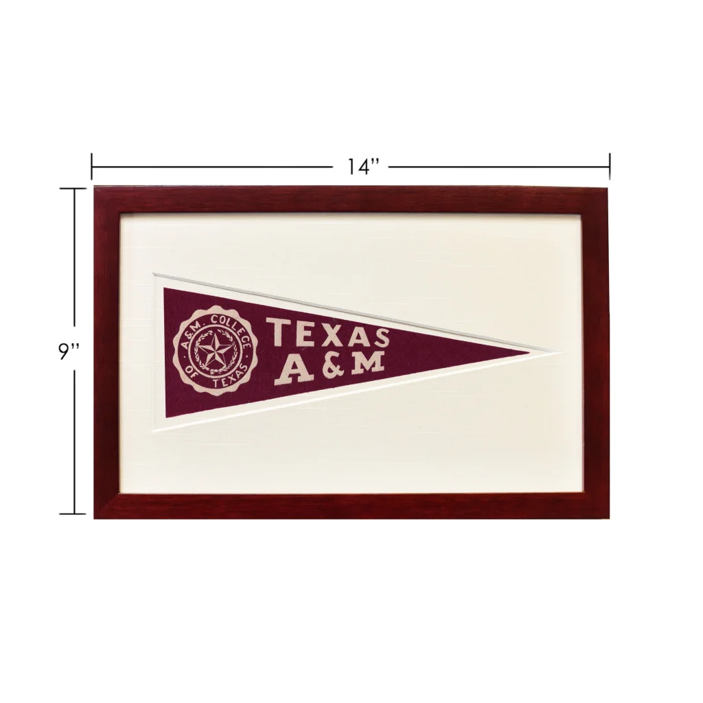 Vintage Texas wool felt Hormel pennant in maroon framed 14x9
