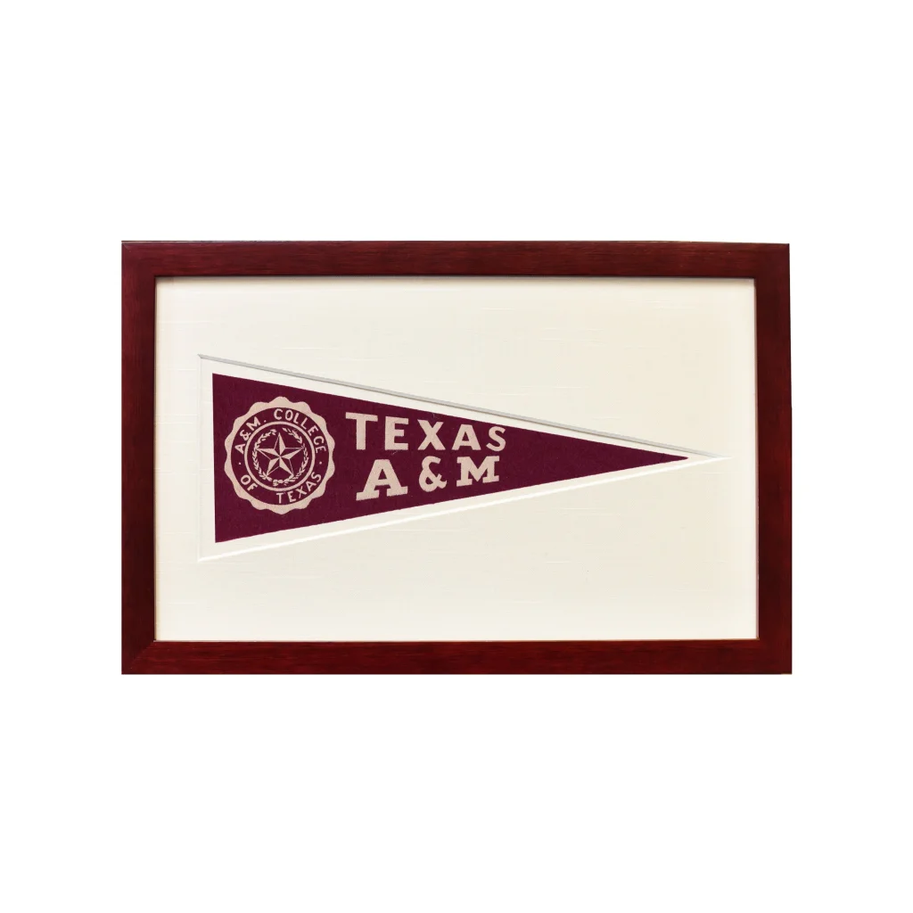 Vintage Texas wool felt maroon and white Texas A&M pennant from 1950s