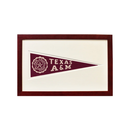 Vintage Texas wool felt maroon and white Texas A&M pennant from 1950s