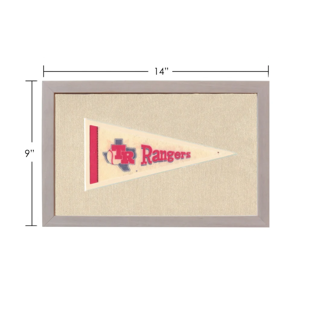 Vintage Texas Rangers pennant with red and navy logo on cream fabric