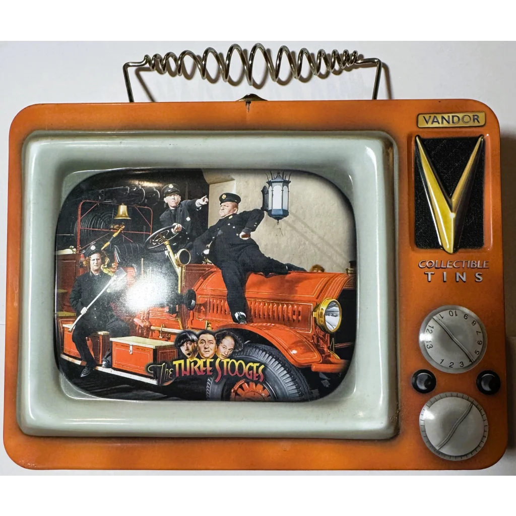 Orange vintage TV with Vandor branding, perfect for your Three Stooges lunch box collection