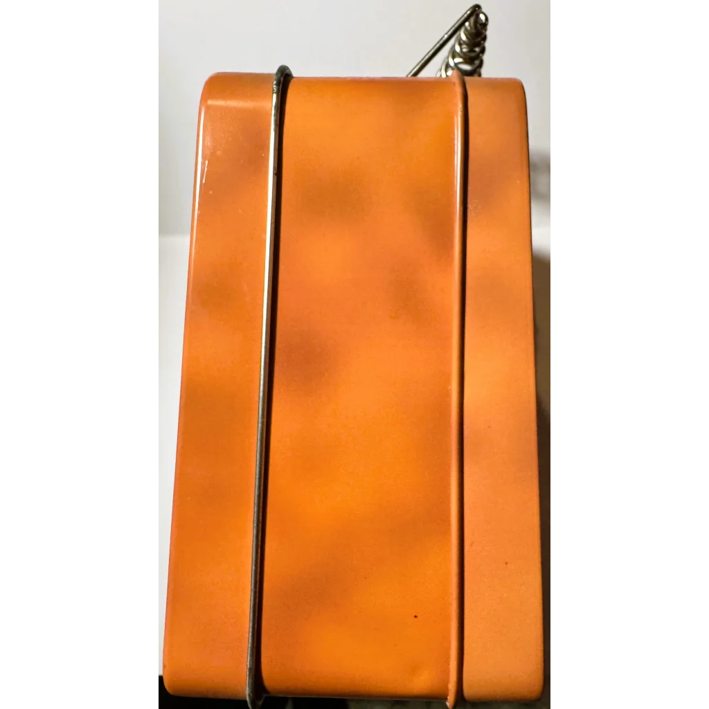 Orange leather wallet with silver hardware and chain strap from Vintage Three Stooges lunch box