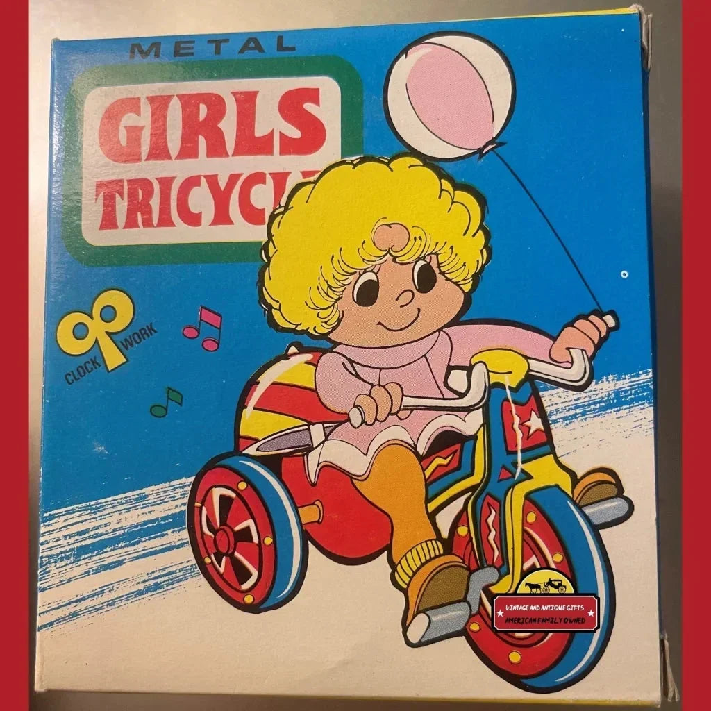 Colorful vintage metal sign for Nostalgic Vintage Tin Wind Up Girls Tricycle Toy