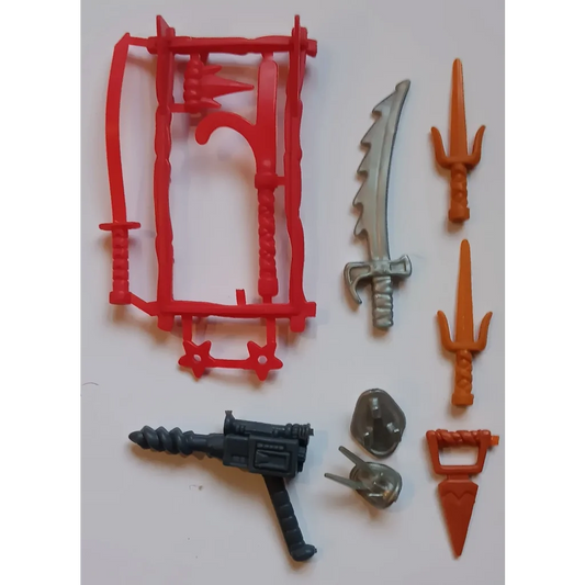 Vintage TMNT Weapons Pack with red toy swords and orange spears