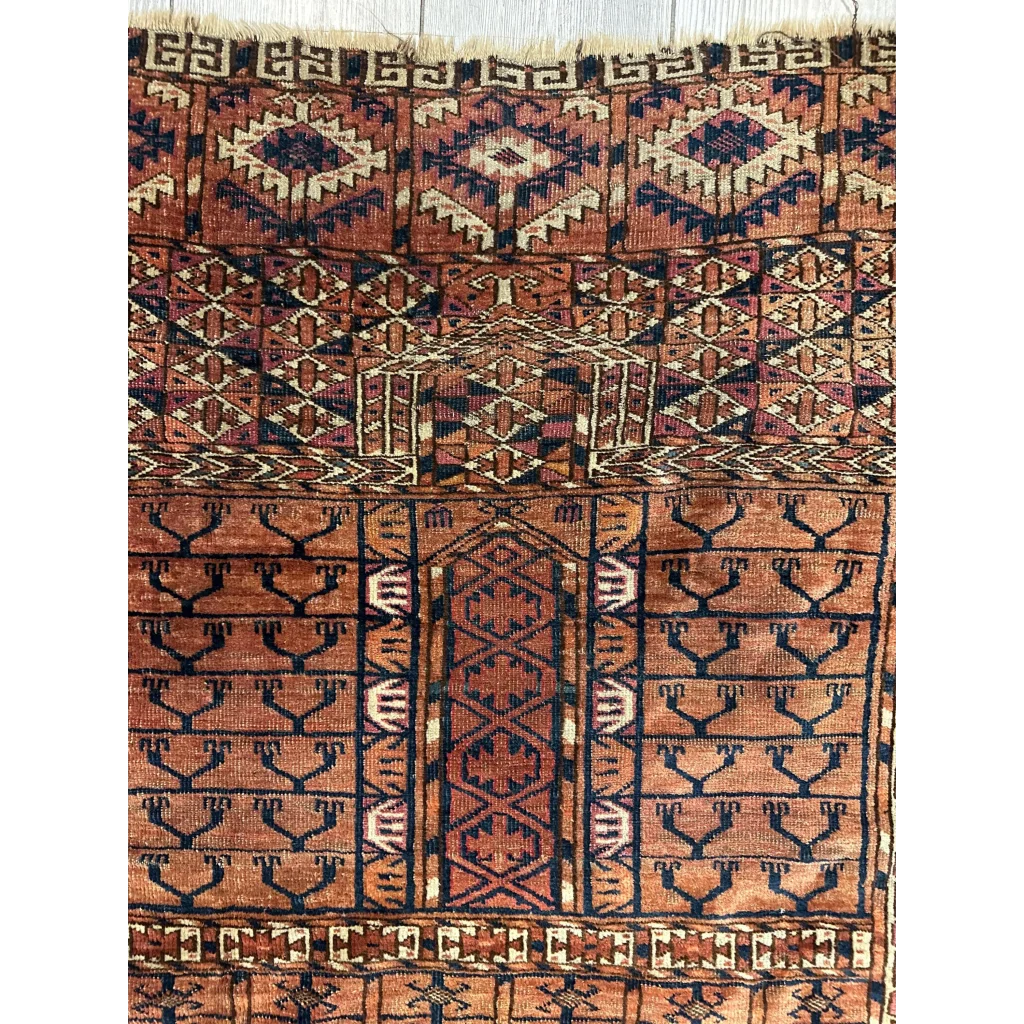 Vintage Turkmen geometric rug in rich earthy tones