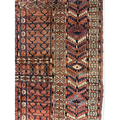 Antique late 19th century Turkmen Ensi rug detail showing geometric tribal patterns