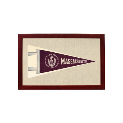Vintage UMASS University of Massachusetts Pennant | 1950s Wool Felt Pennant Framed Display | vintageantiquesgifts.com