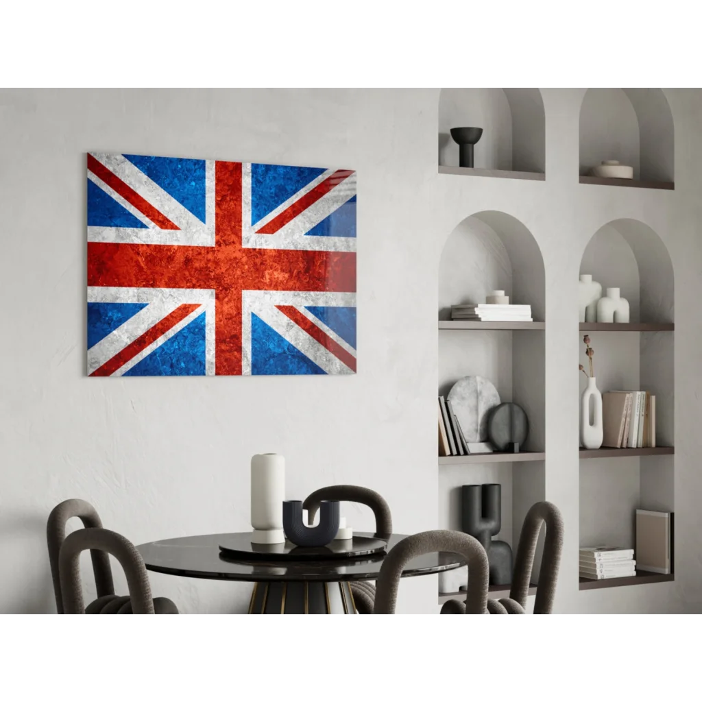 Distressed Union Jack flag canvas wall art on wall