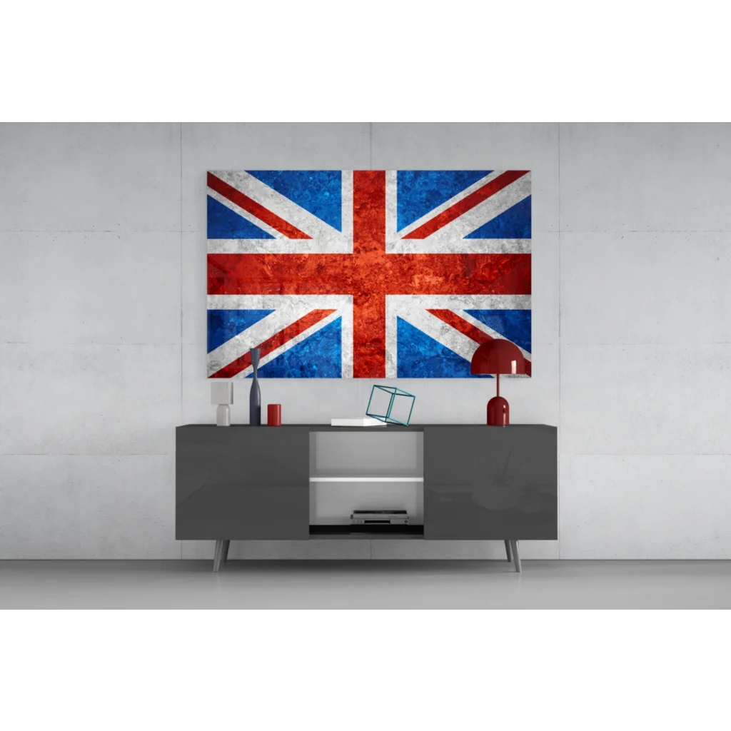 Distressed Union Jack vintage canvas wall art in bold red white blue