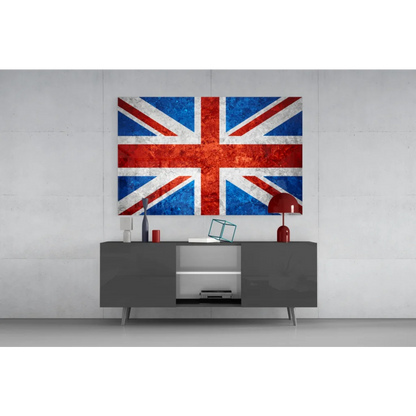 Distressed Union Jack vintage canvas wall art in bold red white blue