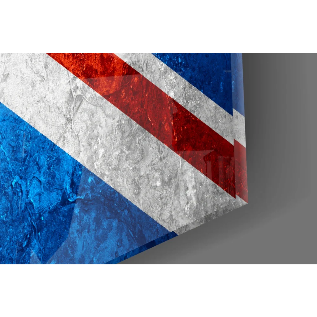 Vintage Union Jack glass wall art with distressed cracked texture