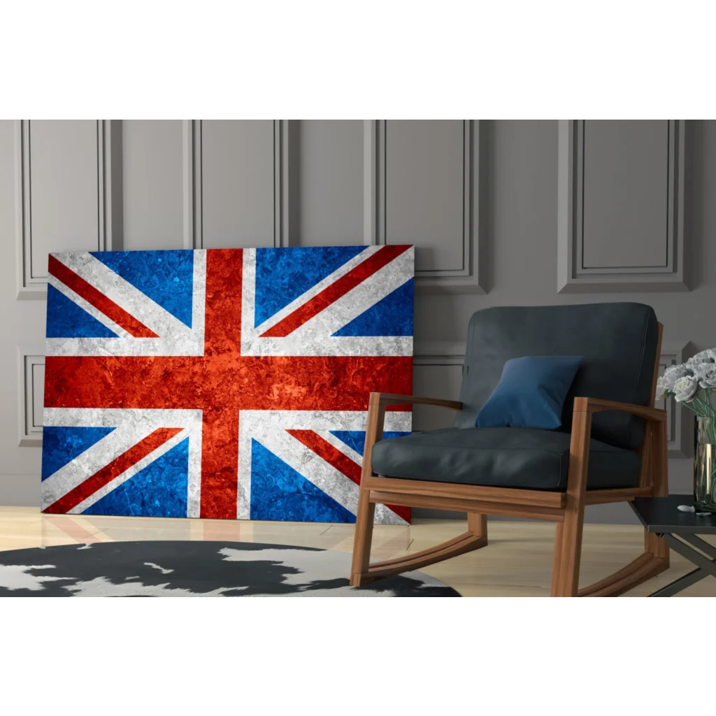 Distressed Union Jack canvas wall art in bold red white blue