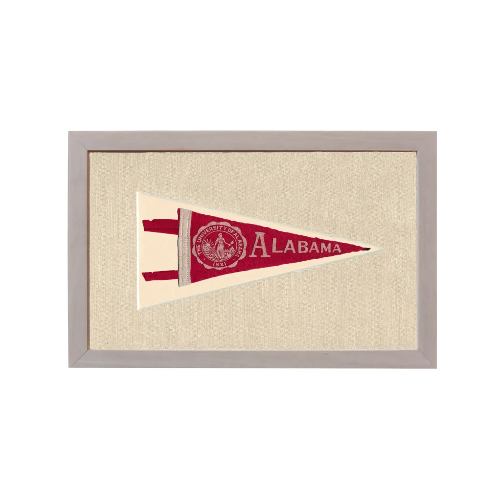 Vintage University of Alabama pennant in red and cream with circular emblem