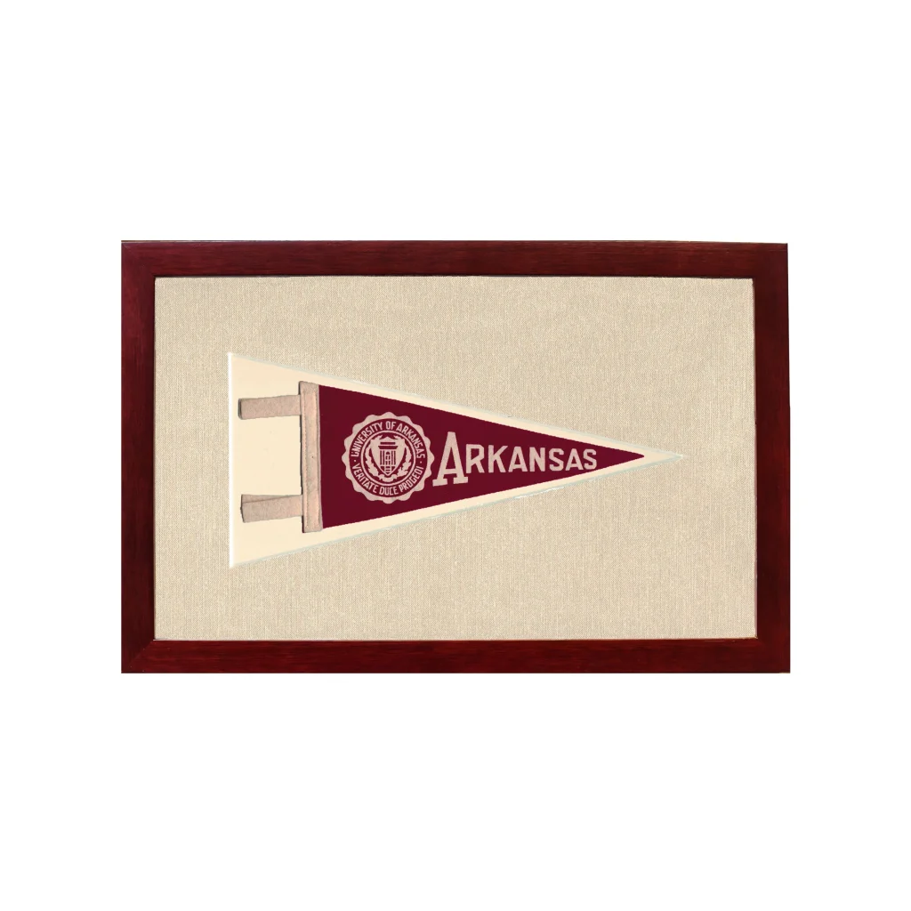 Vintage University of Arkansas Pennant | 1950s Wool Felt Pennant Framed Display | vintageantiquesgifts.com