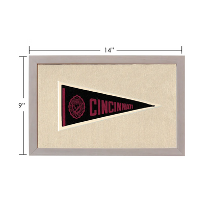 Vintage University of Cincinnati pennant framed on black background