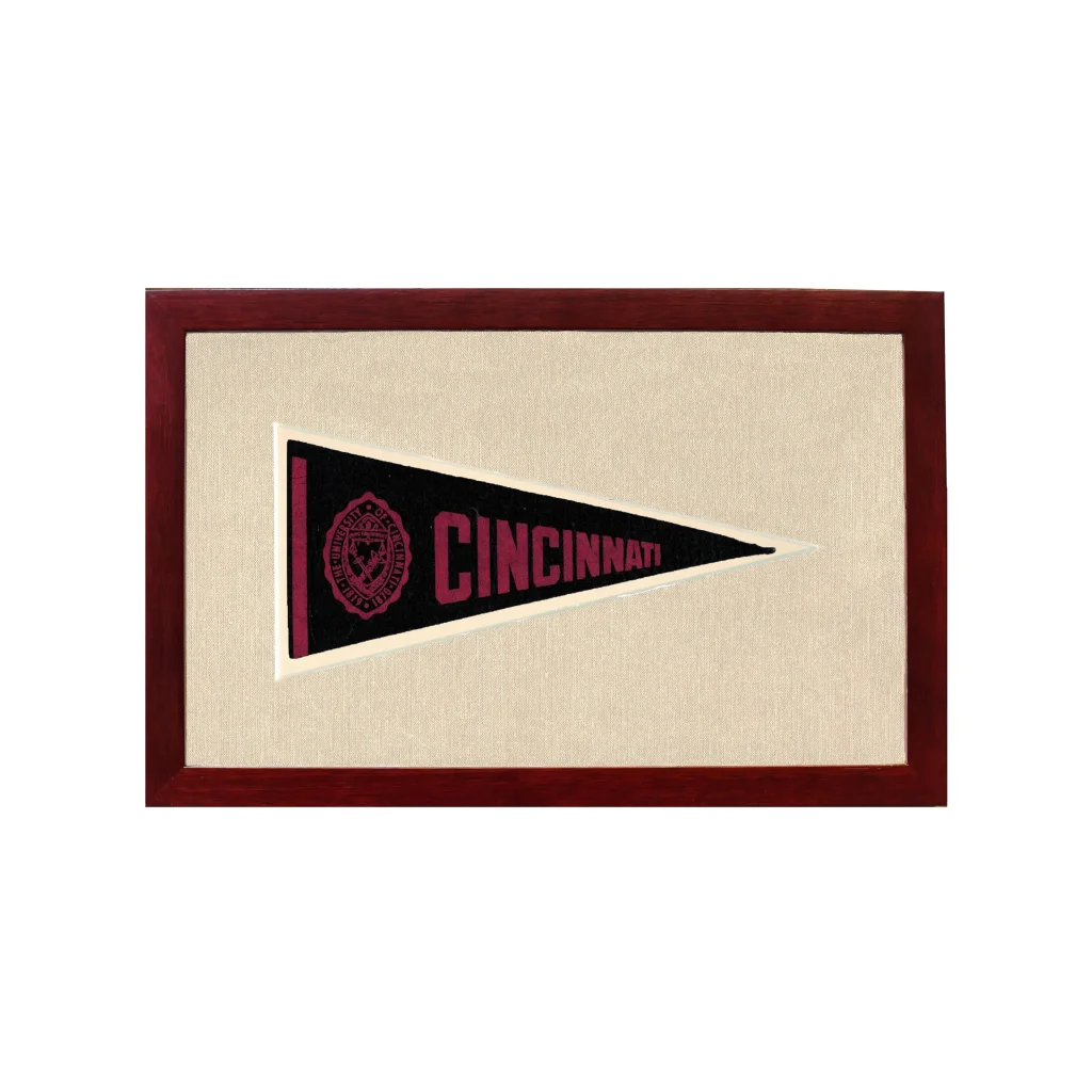 Vintage University of Cincinnati Pennant | 1950s Wool Felt Pennant Framed Display | vintageantiquesgifts.com
