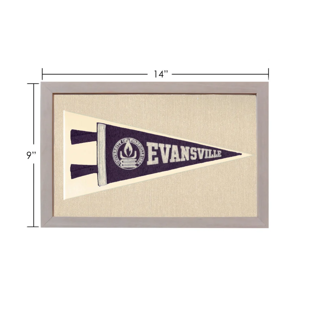 Vintage University of Evansville pennant in navy blue and cream
